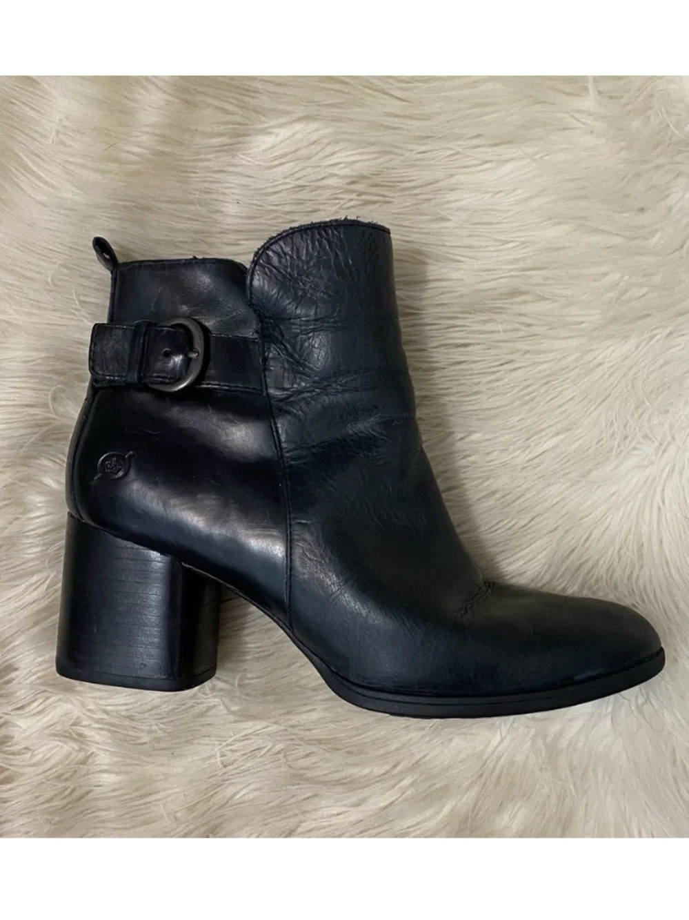 Born Gillian Ankle Boots Black Leather Buckle Heeled Moto Booties Neutral 9.5